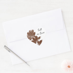 Sticker Cœur Timbre feuille Brown chute dans l'amour Mariage