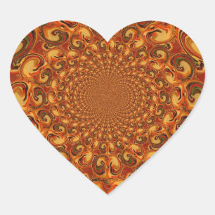 Sticker Cœur Tons Abstraits orange, marron et vert