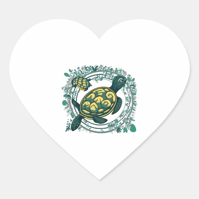 Sticker Cœur Tortue avec bébé (Devant)