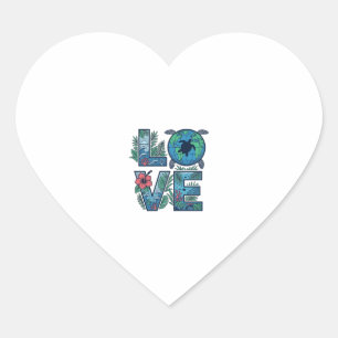 Sticker Cœur Tortue de mer Terre Tropical Amour