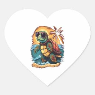 Sticker Cœur Tortue Hawaiian Sea Turtles Hawaii Tropical Beach