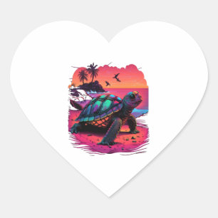 Sticker Cœur Tortue Hawaiian Sea Turttes Hawaii Beach Sunset
