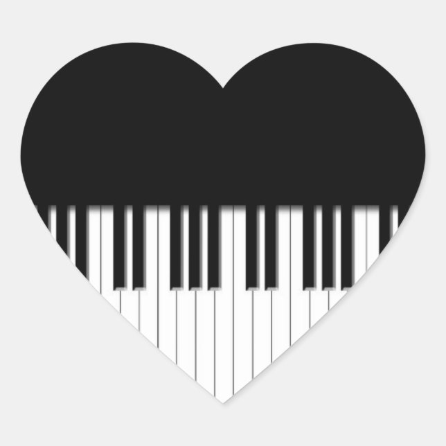 Sticker Cœur Touches de piano noir et blanc (Devant)