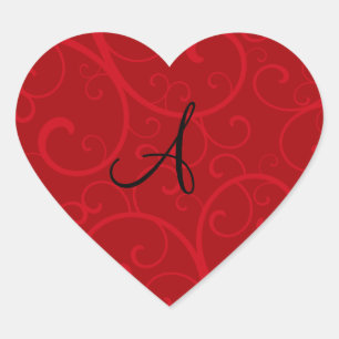 Sticker Cœur Tourbillons rouges monogrammes