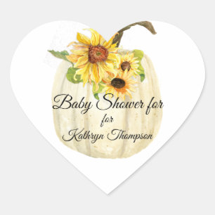 Sticker Cœur Tournesol jaune blanc Citrouille d'automne Baby sh