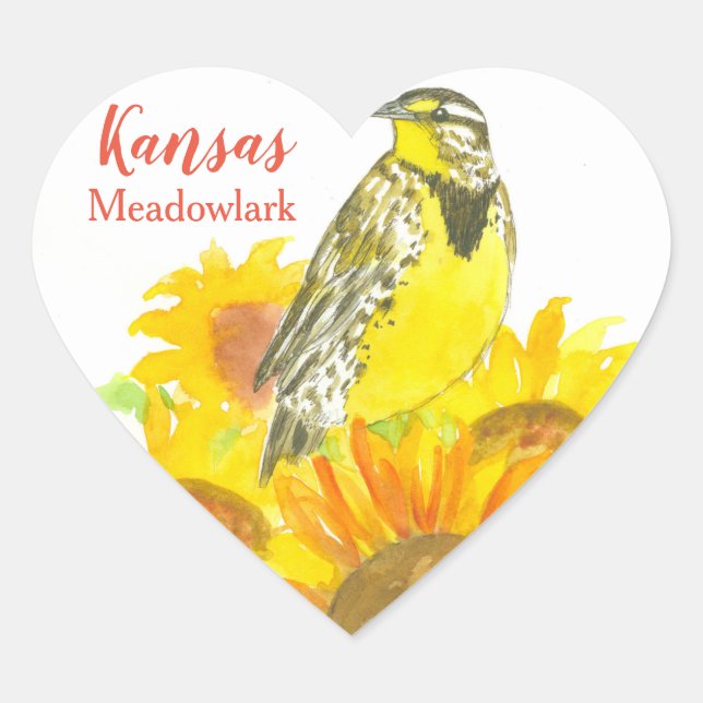 Sticker Cœur Tournesol Meadowlark Bird Yellow Kansas (Devant)