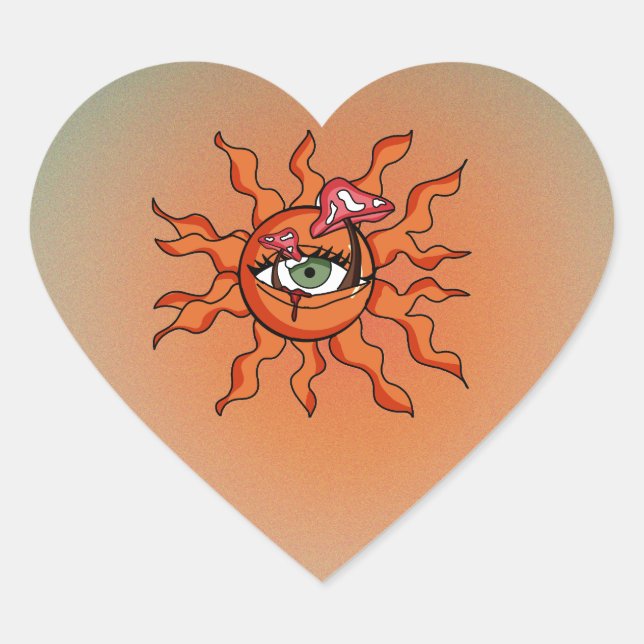 Sticker Cœur Tous les rayons de champignons du soleil (Devant)