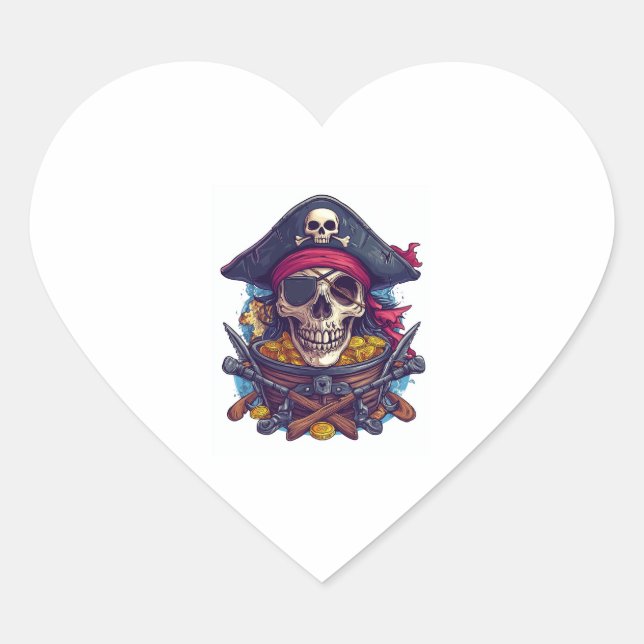 Sticker Cœur Trésor du crâne de pirate (Devant)