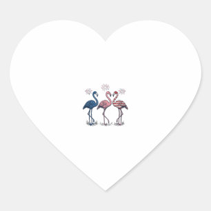 Sticker Cœur Trio de flamants patriotiques dessin de gravure vi