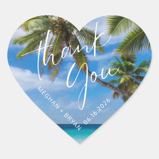 Sticker Cœur Tropical Beach Merci Mariage Faveur (Devant)