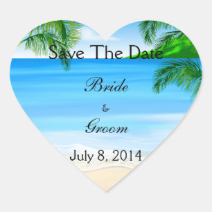 Sticker Cœur Tropical Waters Beach Wedding Enregistrer La Date