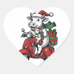 Sticker Cœur Trottinette à cheval de Noël drôle Design vintage_