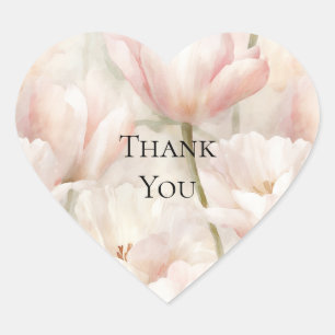 Sticker Cœur Tulipes Fleurs Crème Rose Pâle Merci