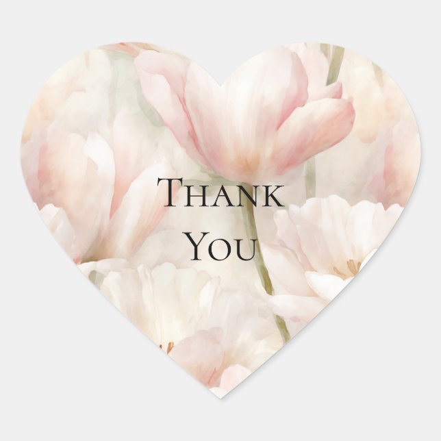 Sticker Cœur Tulipes Fleurs Crème Rose Rouge Merci (Devant)