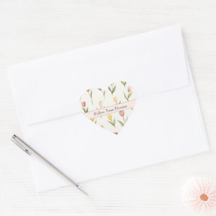 Sticker Cœur Tulipes Jonquilles Fleurs Rêves Vert Rose Jaune