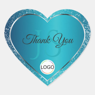 Sticker Cœur Turquoise chatoyant avec Initiales Logo Parties sc