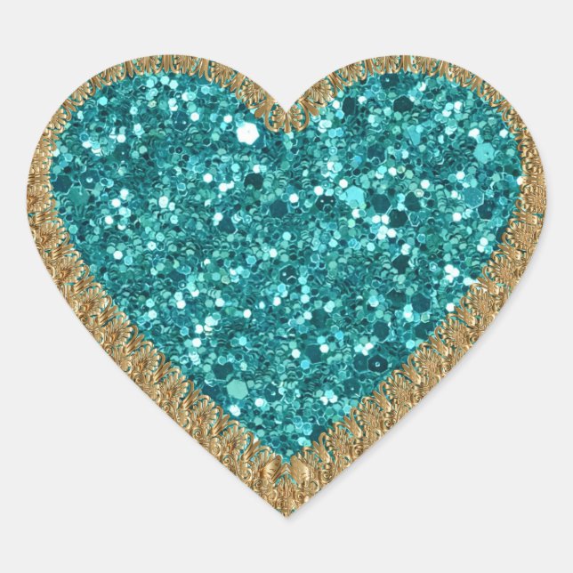 Sticker Cœur Turquoise et or bling (Devant)
