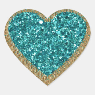 Sticker Cœur Turquoise et or bling
