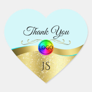 Sticker Cœur Turquoise léger Wavy Gold avec logo Monogram Merci