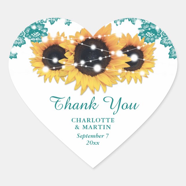 Sticker Cœur Turquoise Rustic Chic Lace Mariage de tournesol (Devant)