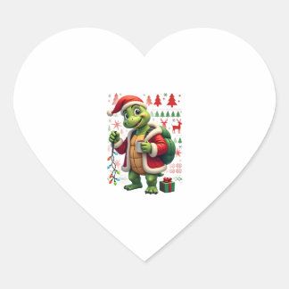 Sticker Cœur Turtle Xmas Lights Ugly Santa Turtle Christmas Tan