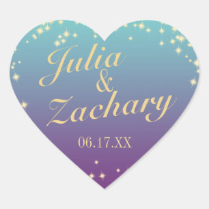 Sticker Cœur Twinkle Stars Ombre, Turquoise Mariage violet