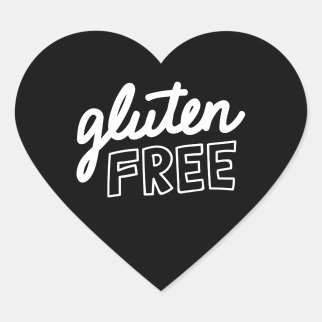 Sticker Cœur Typographie noir et blanc sans gluten (Devant)