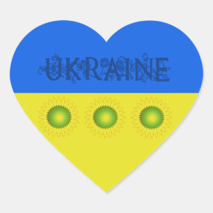 Sticker Cœur Ukraine Drapeau avec des tournesols