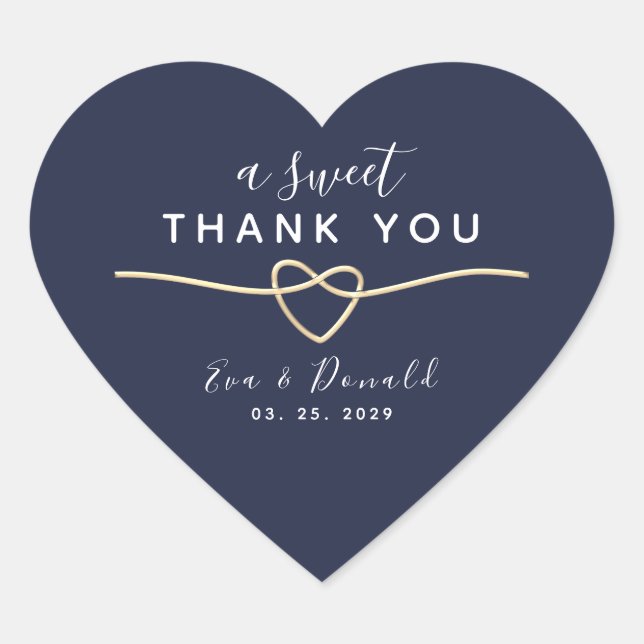 Sticker Cœur Un doux Mariage bleu marine Merci (Devant)