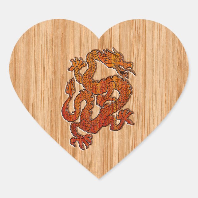 Sticker Cœur Un dragon oriental en bambou (Devant)