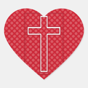 Sticker Cœur Une croix chrétienne rouge