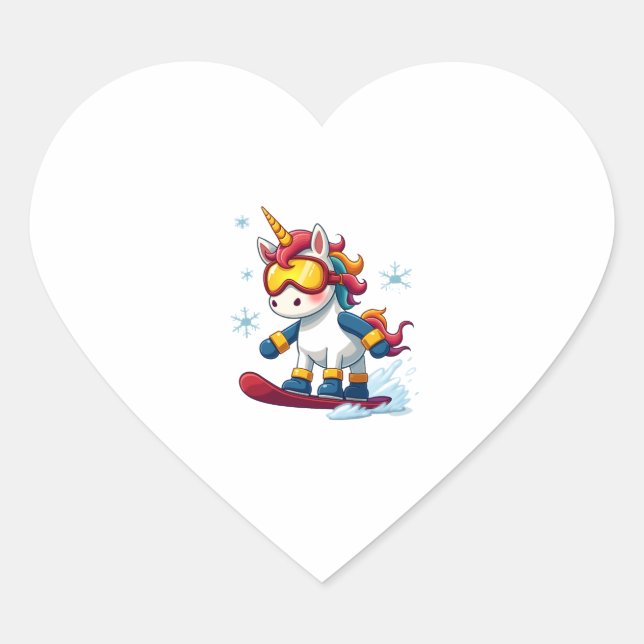 Sticker Cœur Unicorn on Snowboard - Funny Ski and Wintersports  (Devant)
