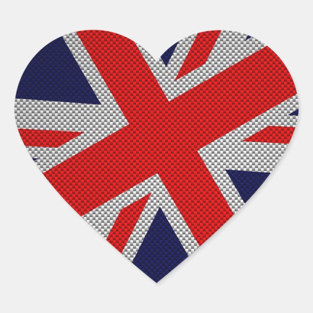 Sticker Cœur Union Jack sur l'impression en fibre de carbone (Devant)