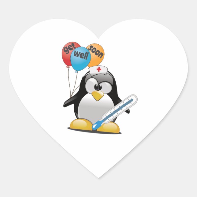Sticker Cœur Va-t'en bientôt. Infirmière de pingouin. (Devant)