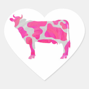 Sticker Cœur Vache rose chaud et blanc Silhouette