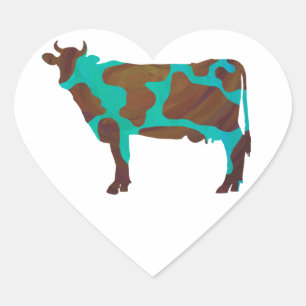 Sticker Cœur Vache Silhouette Brown et Turquoise