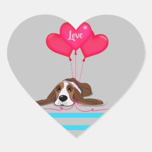 Sticker Cœur Valentine Basset Hound