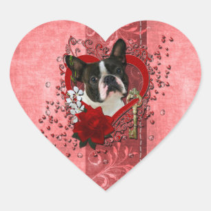 Sticker Cœur Valentines - clé à mon coeur - Boston Terrier