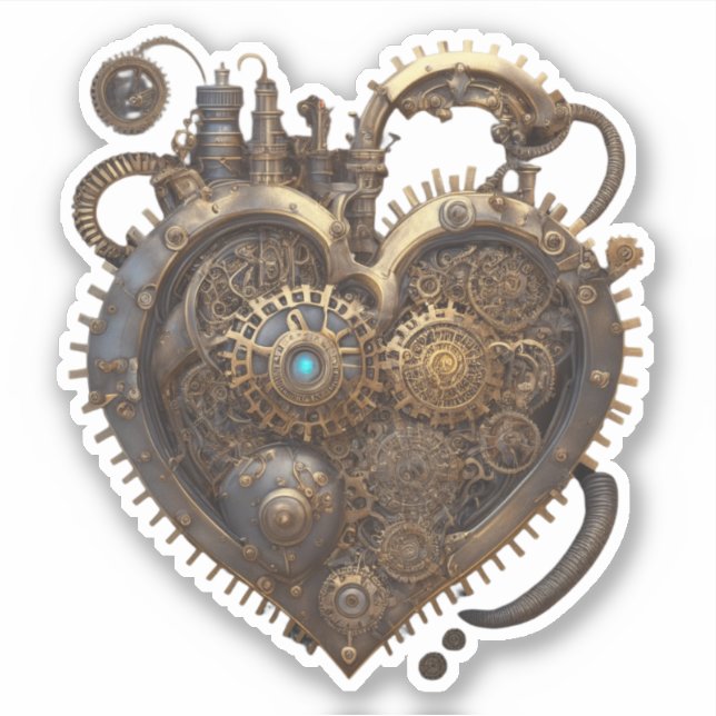 Sticker Coeur vapeur | Engrenages métalliques (Devant)