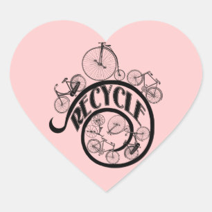Sticker Cœur Vélos vintages Recycle Vêtements et cadeaux