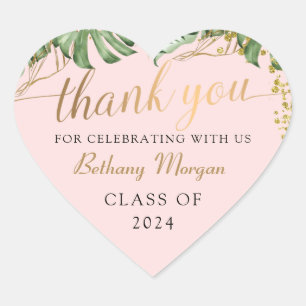 Sticker Cœur Verdure tropicale Merci de graduation en or rose