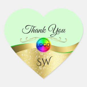 Sticker Cœur Vert clair Wavy Gold avec logo Monogram Merci