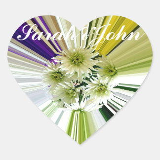 Sticker Cœur Vert floral blanc violet rayé sur mesure
