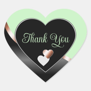 Sticker Cœur Vert noir Wavy Rose or avec Merci de coeur