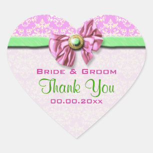 Sticker Cœur vert rose damassé élégant