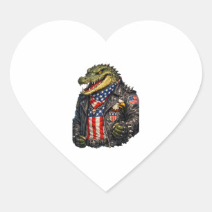 Sticker Cœur Veste en cuir de motard d'alligator patriotique fé