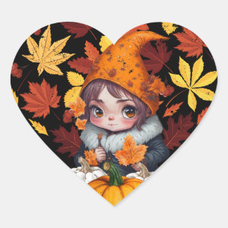 Sticker Cœur Vibes Automne Gnome Coeur Citrouille Bonjour Vibes