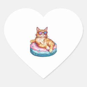 Sticker Cœur Vibes d'été Chill Cat - Poisson Funny Kitty