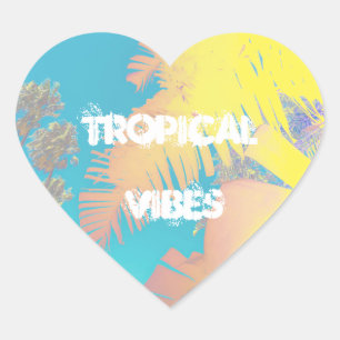 Sticker Cœur Vibes positives Palmiers tropicaux