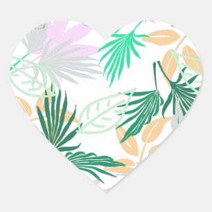 Sticker Cœur Vibes tropicales Feuilles Plantes